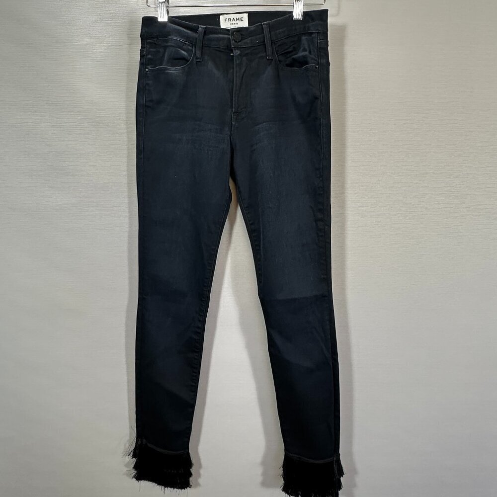 Frame Denim Jeans Womens 28 Le High Skinny Black Cotton Stretch Fringe Hems
